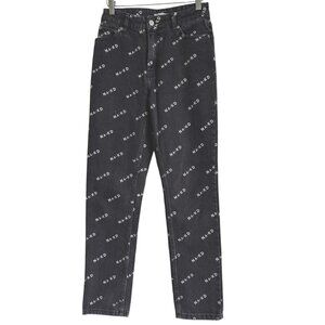 NA-KD Indie All Over Print 5 Pocket Charcoal Cotton Denim Skinny Jeans Sz 36 US6